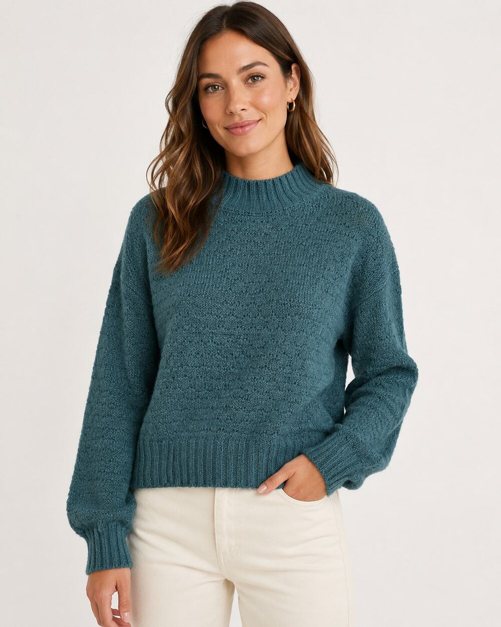 NWT Altar'd State Teal Textured Knit Mock Neck Sweater Size Small